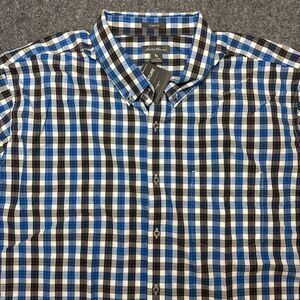New Eddie Bauer Classic Fit Button Short Sleeve Shirt T3XL 3XL Tall Brown Blue
